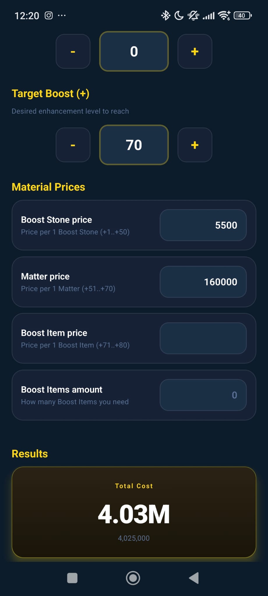 Boost Calculator